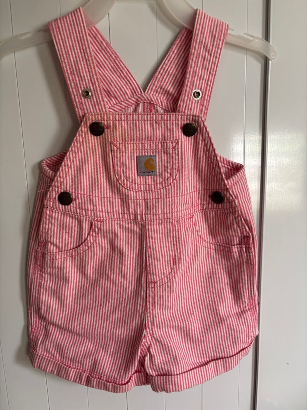 Carhartt Pink and White Striped Short Overalls